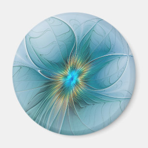 Íman Pequena Beleza Arte Fractal Flor Azul Moderno Dour