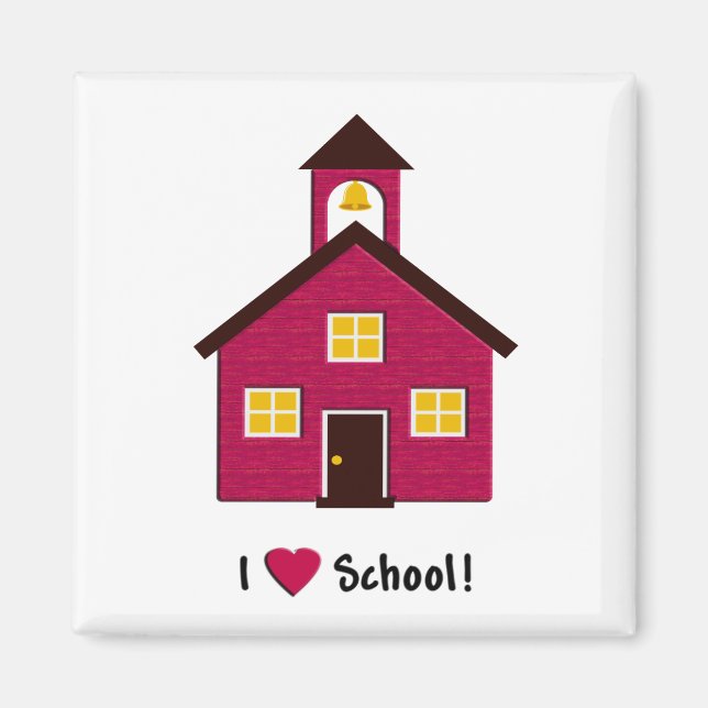 Íman Pequena Casa da Escola Vermelha Eu Adoro Escola (Frente)