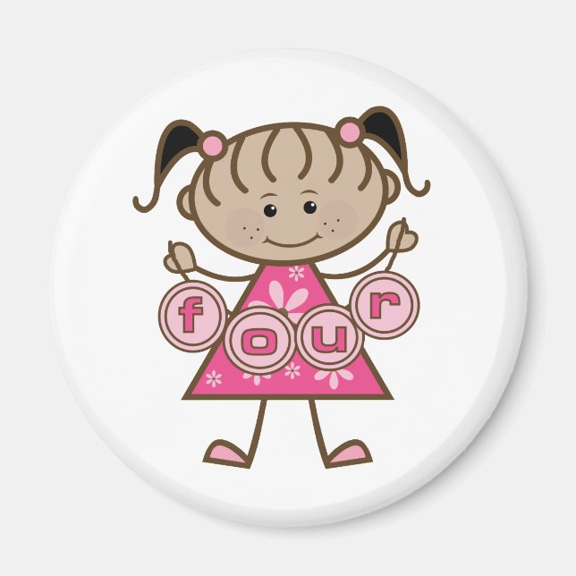 Íman Pequena Garota 4º Aniversário Camisetas e presente (Frente)