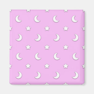 Íman Pequenas Estrelas Brancas e Luas em Rosa