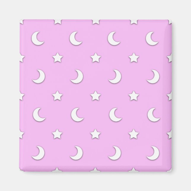 Íman Pequenas Estrelas Brancas e Luas em Rosa (Frente)