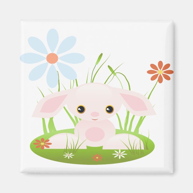 Íman Pequeno Coelhinho De Bebê Rosa Com Flores (Frente)