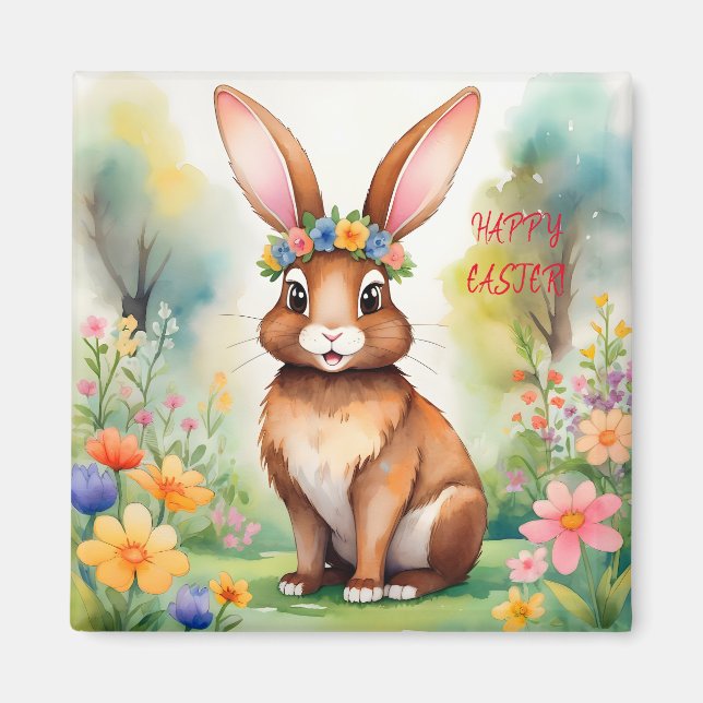 Íman Pequeno coelhinho marrom alegre 1, Páscoa (Frente)