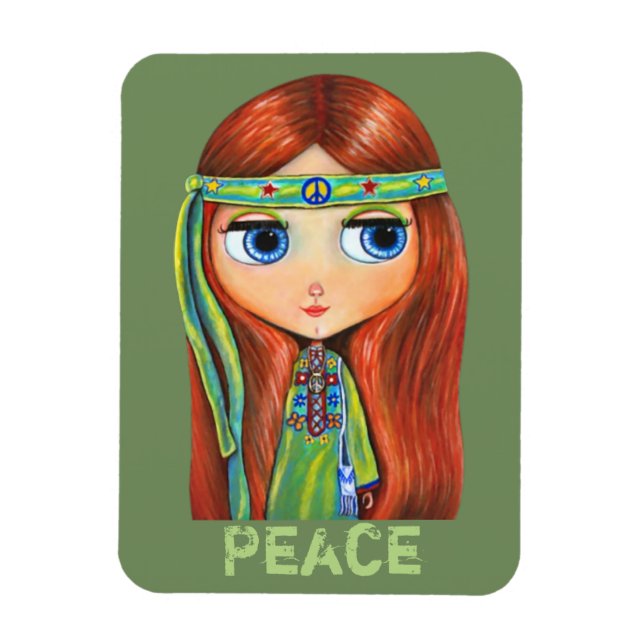Íman Pequeno e Verde Hippie Sinal de Paz (Vertical)