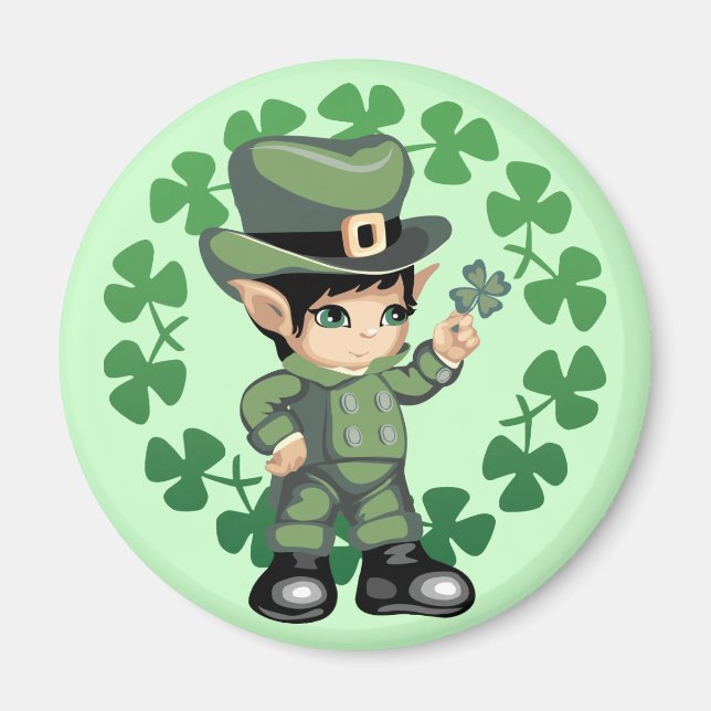 Íman Pequeno Leprechaun com Shamrocks (Frente)