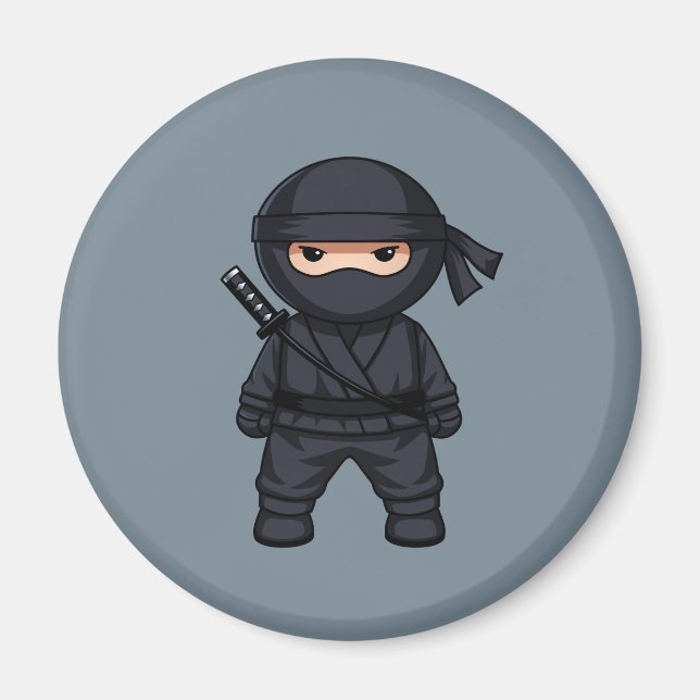 Íman Pequeno Ninja Guerreiro em Cinza (Frente)