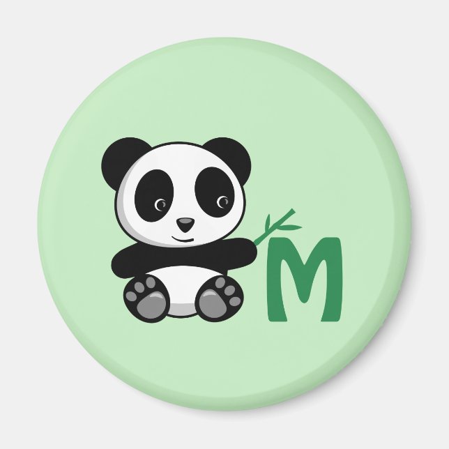Íman Pequeno Panda Bonito com Monograma Bamboo Stick (Frente)
