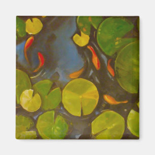Íman Pequeno Peixe Goldfish Koi em Pond com Lily Pads