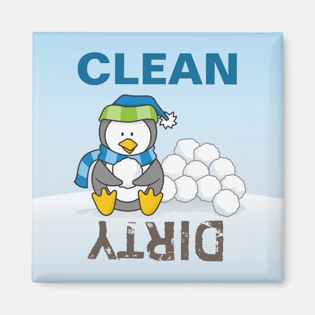 Íman Pequeno pinguim sentado com bolas de neve (Frente)