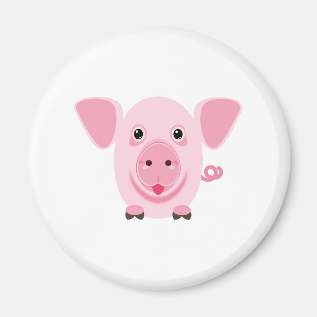 Íman Pequeno porco rosa feliz e fofo (Frente)