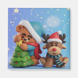 Íman Pequeno Urso Marrom 3D de Natal e Rena