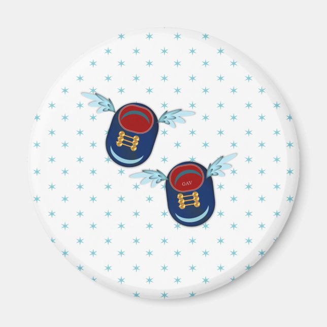 Íman Pequenos calçados de asas voadoras em azul e verme (Frente)