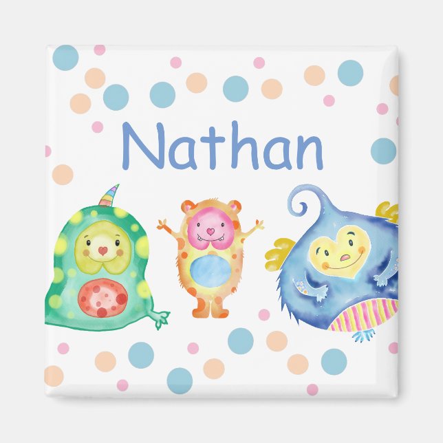 Íman Pequenos Monstros Personalizados de Cores Aquática (Frente)