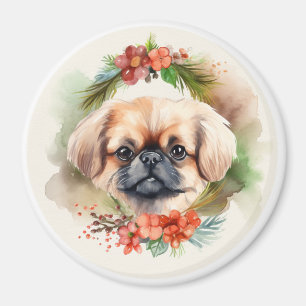Íman Pequinês Grinalda de Natal Cachorrinho Festivo
