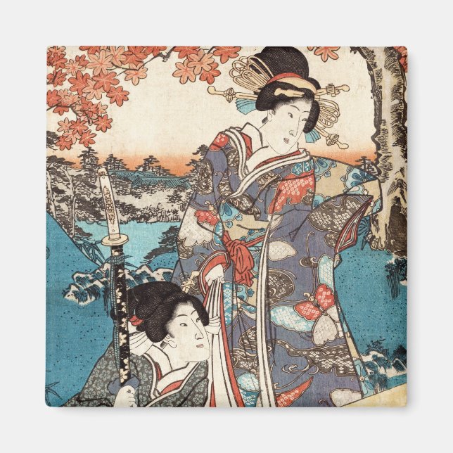 Íman pergaminho antigo ukiyo-e geisha, legal japonês (Frente)