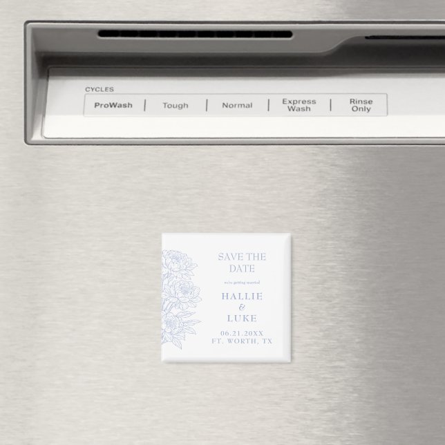 Íman Periwinkle Blue Peony  Wedding Save Date (In Situ (Dishwasher))