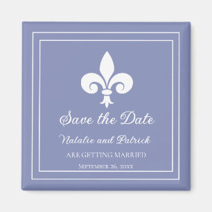 Íman Periwinkle Fleur de Lis Imã salve a data