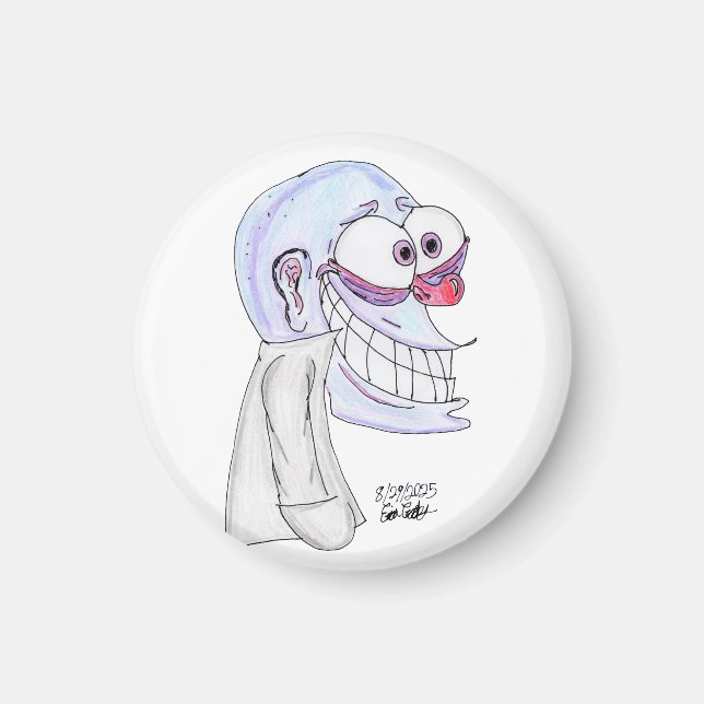 Íman personagem azul sorrindo com casaco (Frente)