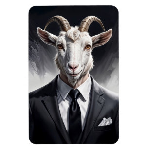 Íman personagem de bode engraçado vestido de terno surr