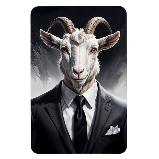 Íman personagem de bode engraçado vestido de terno surr (Vertical)