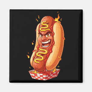 Íman Personagem de cachorro-quente flamejante engraçado