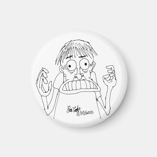 Íman personagem de desenho animado em pânico (Frente)