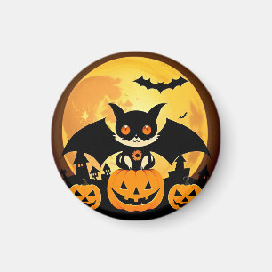 Íman Personagem de Gato de Halloween Fofo com Abóboras