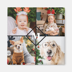 Íman Personalizada 4 Fotografias Monograma Xadrez Verme