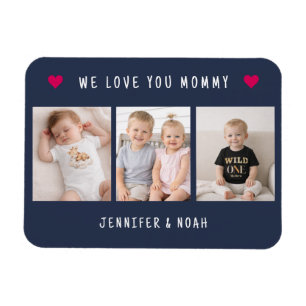 Íman Personalizado 3 Fotos Nós Amamos Você Mamãe Azul M