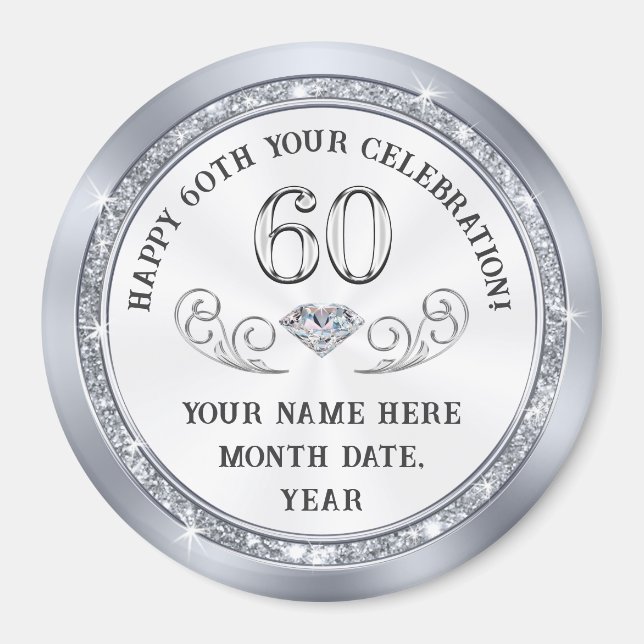 Íman Personalizado, 60º aniversário Ideias de Souvenir, (Frente)