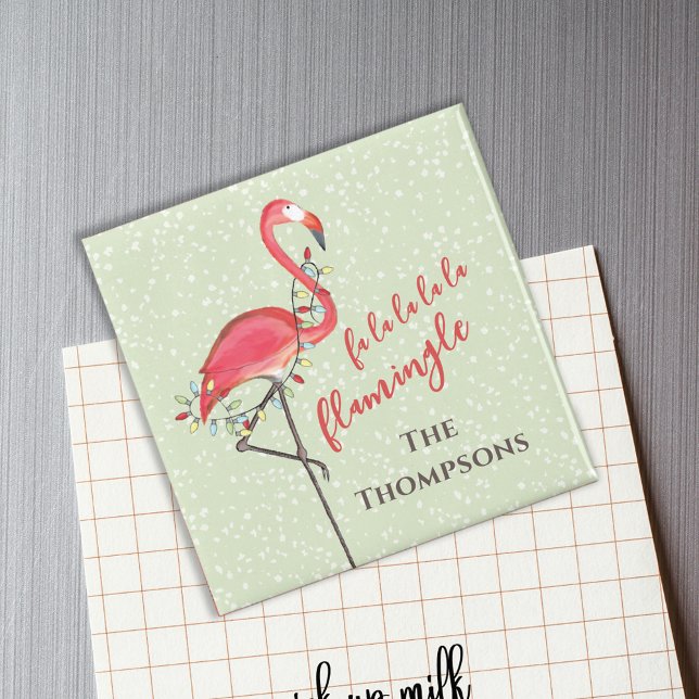 Íman Personalizado de Flamingo de praia de Natal bonito (Christmas cute pink flamingo customized magnet. )
