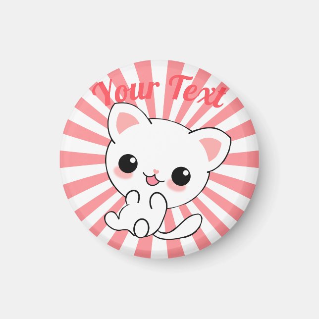 Íman Personalizado de Kawaii White Kitten (Frente)