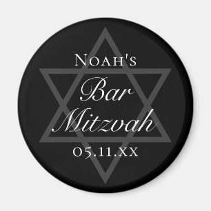 Íman Personalizado do Bar Preto Formal Mitzvah Star
