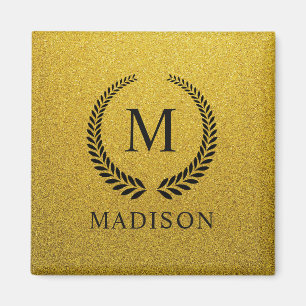 Íman Personalizado Dourado Preto e Glitter Monograma