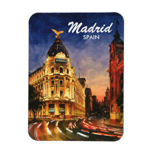 Íman Personalizado Madrid Espanha Noite Paisagem Urbana