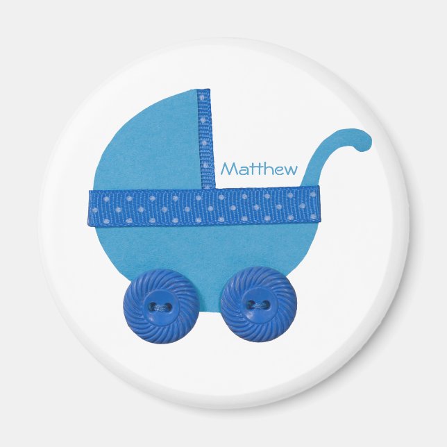 Íman Personalizar chá de bebê carruagem azul (Frente)