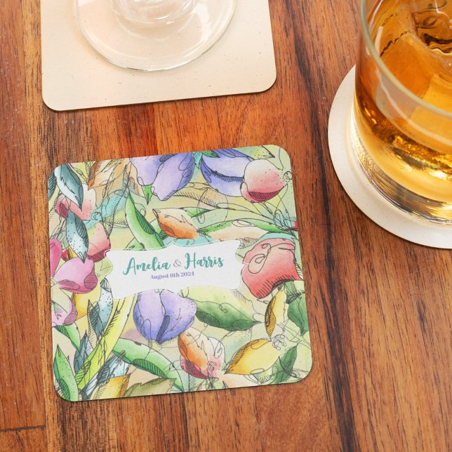 Íman Personalizar Floral de Aquarela Descrito (Criador carregado)