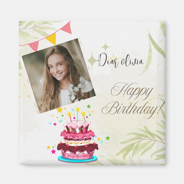 Íman Personalizar foto Imagem de desejos de Aniversário (Frente)