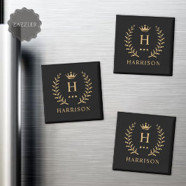 Íman Personalizar o nome e o monograma Dourado preto in