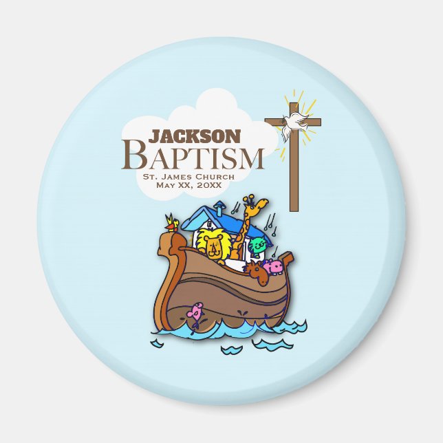 Íman Personalizável, Arca de Noé do Batismo de Menino (Frente)