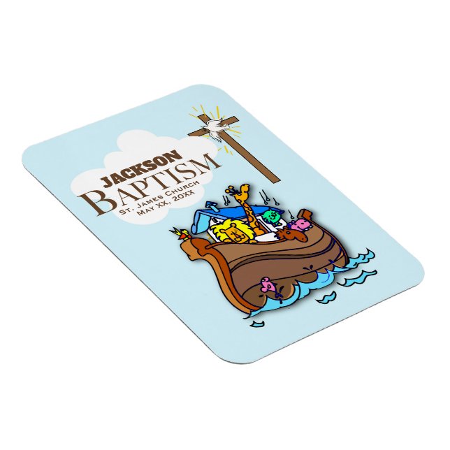 Íman Personalizável, Arca de Noé do Batismo de Menino (Lado Direito)