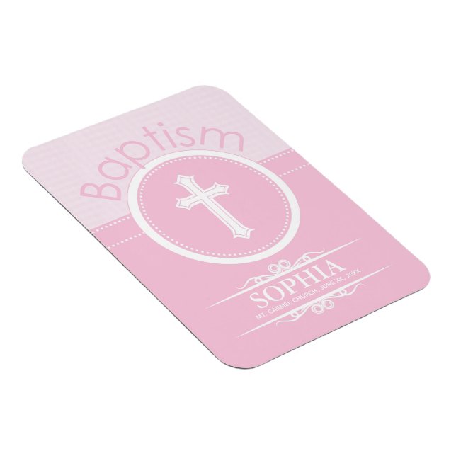 Íman Personalizável, Batismo de Menina Rosa Filha de De (Lado Direito)