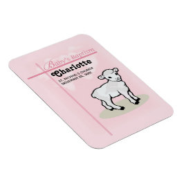 Íman Personalizável, Batismo, Rosa, Menina, Cordeiro