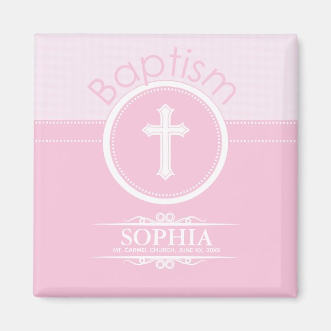 Íman Personalizável, Menina Rosa Filha de Deus Batismo (Frente)