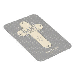 Íman Personalize, Dedicação de Bebê Creme e Cruz Cinza
