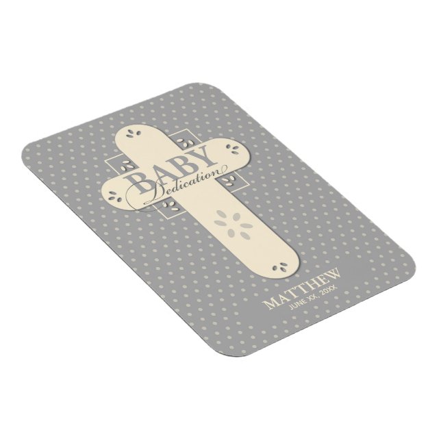 Íman Personalize, Dedicação de Bebê Creme e Cruz Cinza (Lado Direito)