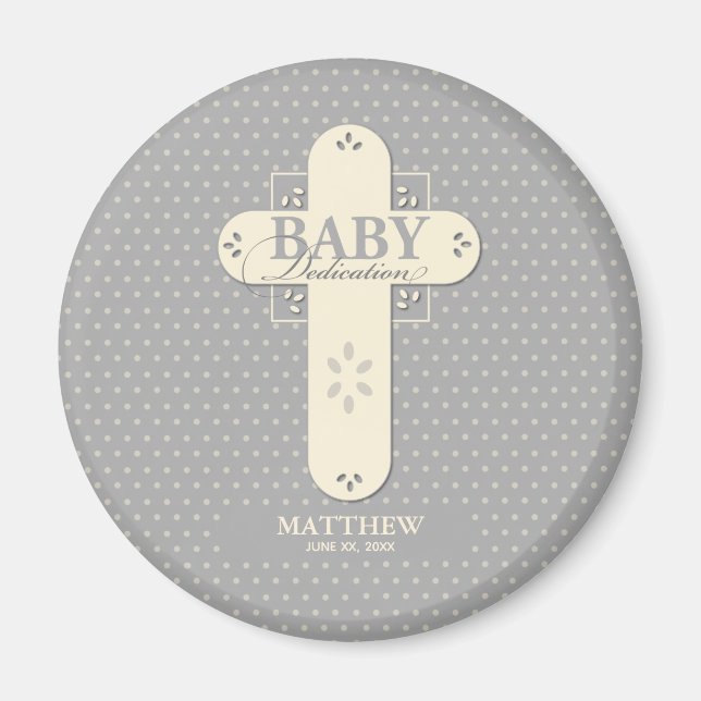 Íman Personalize, Dedicação de Bebê Creme e Cruz Cinza (Frente)
