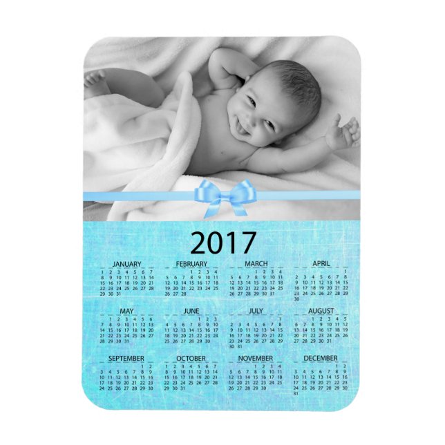Íman Personalize este Calendário Mini Azul de 2017 com  (Vertical)