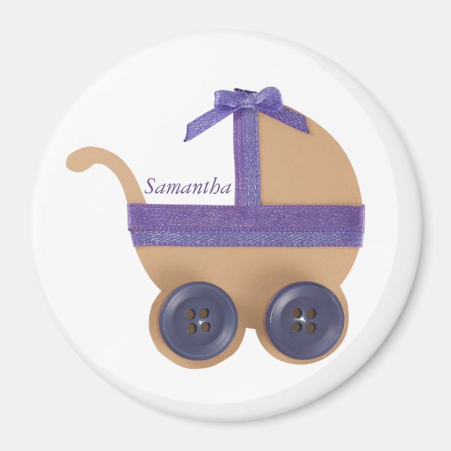 Íman Personalize o chá de fraldas de carruagem roxa de  (Frente)