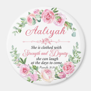 Íman Personalize Prov 31:25 Dia das Mães Rosa Rosa
